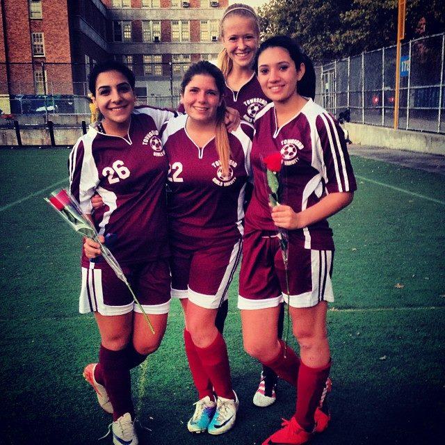 Seniors Olivia, Athina, and Nicole pose with junior Nicole Gleizer, likely to be next year's captain. Photo courtesy of Nicole Gleizer