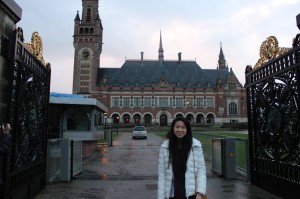 Adrienne stands in front of the Peace Palace at the Hague. Photo courtesy of Adrienne Lee
