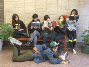 This is, of course, what a high school lobby looks like every day.